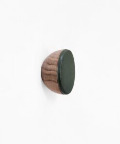 Round Walnut Wood & Ceramic Wall Mounted Coat Hook / Knob - Dark Green