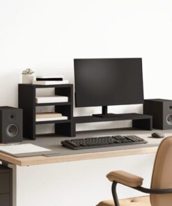 Vidaxxl monitor stand with desk organizer, finished wood, black