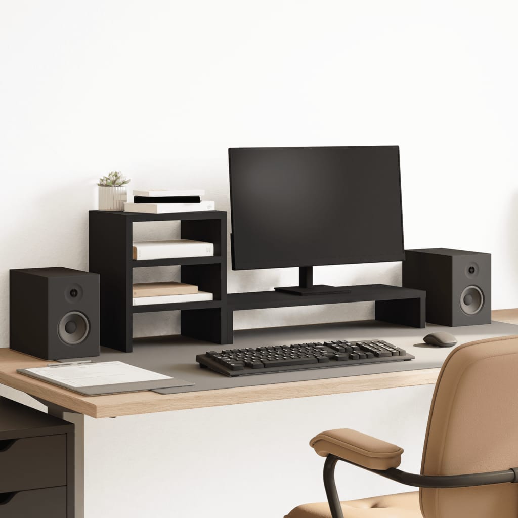 Vidaxxl monitor stand with desk organizer, finished wood, black